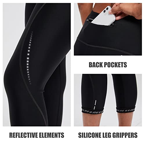 BALEAF Women's Bike Pants High Waist 4D Padded Cycling Capris Shorts 3/4 Biking Tights Pockets UPF50+ Black S