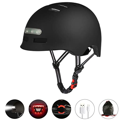 Besmall Adult Bicycle Helmet with Rechargeable USB Front & Back LED Light/Thick EPS Foam,Bike Helmet for Urban Commuter Men Women,Adjustable Lightweight Cycling Helmet with Bag (Black)