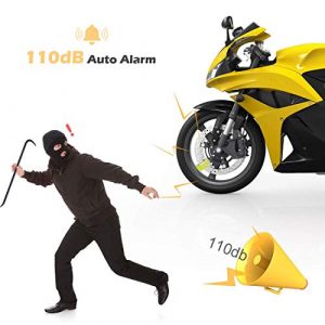 Disc Lock Alarm with 5FT Reminder Cable, AGPTEK 110db Anti-Theft Motorcycle Alarm Padlock Waterproof with Lock Pin Carrying Bag for Motorcycles Bikes Scooters, Green