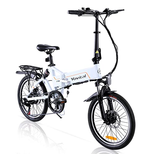 Folding Electric Bike, Yovital 20" Electric Bikes for Adults with Removable Battery 36v/10ah, 350W Aluminum Foldable Electric Bicycle with Pedal Assist & Double Shock-Absorption, Rear 7 Speed Gear