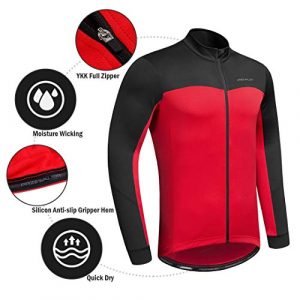 Przewalski Men's Cycling Bike Jersey Winter Thermal Long Sleeve Fleece Cycling Jacket with Full Zipper, Classic Series Red