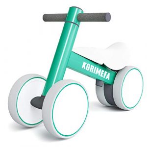 KORIMEFA Baby Balance Bike,Age 1-2,Adjustable Handlebar and Seat,4 Wheels Balance Bike 1 Year Old Boys Girls,Indoors and Outdoors Baby Riding Toy,No Pedal(Green)