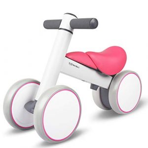 XJD Baby Balance Bikes for 10-36 Months Boy Girl Toddler Bike Adjustable Height Infant No Pedal 4 Wheels Bicycle First Birthday Gift Baby Toys for 1 Year Old Children Walker, Candy White