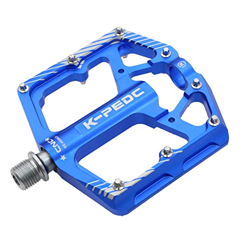 K PEDC Bike Pedal Aluminum Alloy 9/16" Bike Pedal MTB Wide Platform Flat Non-Slip Bicycle Pedals with 3 Bearings for Mountain Bikes, Road, BMX Blue