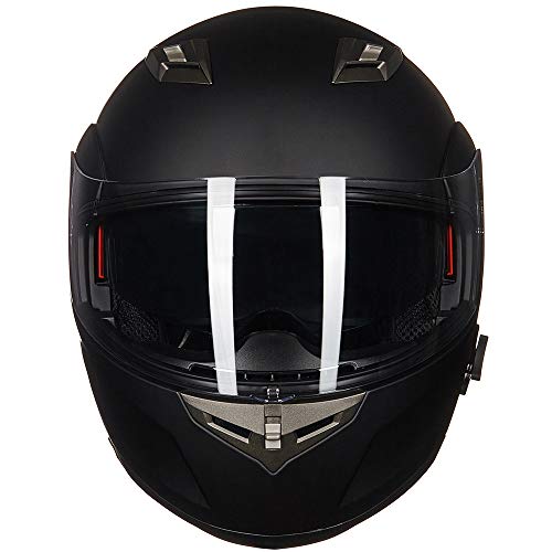 ILM Bluetooth Integrated Modular Flip up Full Face Motorcycle Helmet Sun Shield Mp3 Intercom (L, Matte Black)