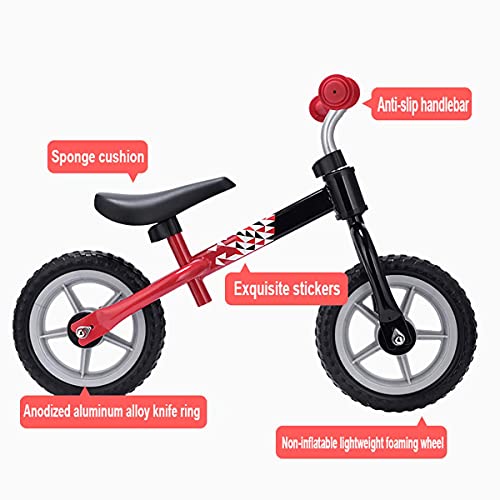 HYDL Kids Balance Bike 2-5 Years, No Pedal Learn to Ride Pre Bike Bicycle Girls Boys Beginner Toddler Lightweight Adjustable Seat Handlebar, 10inch Baby Balance Bike, red