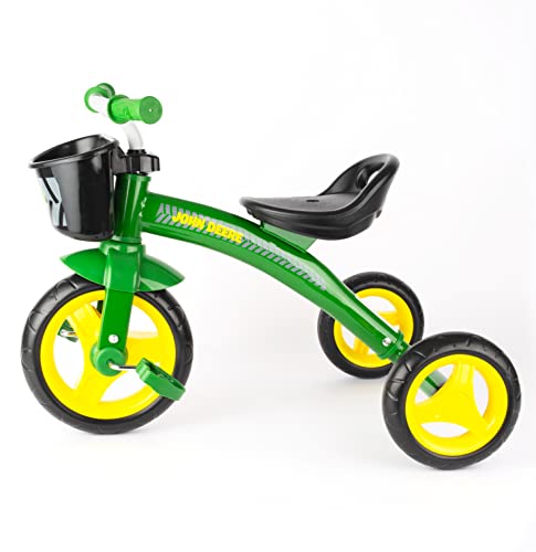John Deere Heavy Duty Ride On Toys Tricycle with Basket for Kids Aged 2 Years and Up, Green