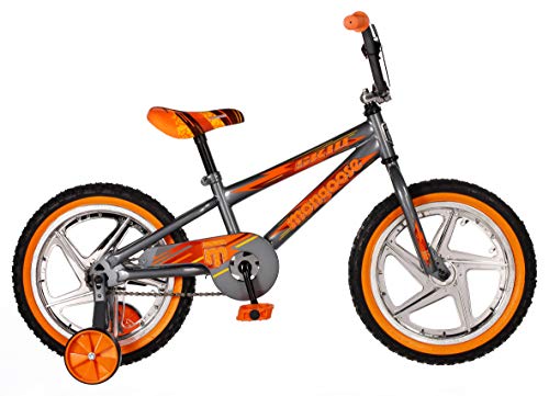 Mongoose Skid Boy's Freestyle BMX Bike with Training Wheels, 16-Inch Wheels, Grey