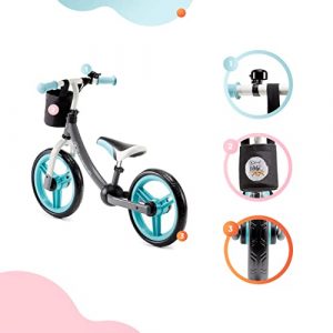 Kinderkraft Balance Bike 2WAY Next, Kids First Bicycle, No Pedals, 12 inches Wheels, with Ajustable Seat, Accessories, Bag, Bell, for Toddlers, from 2 Years Old to 77 lbs, Turquoise