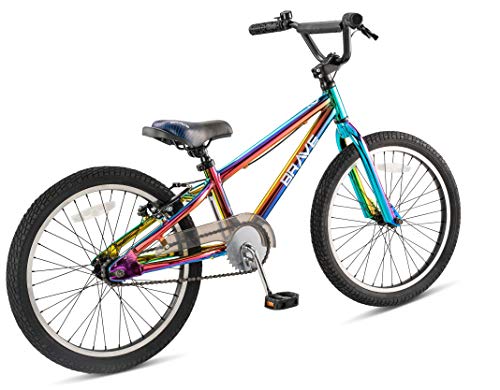 Brave 20" BMX Freestyle Kids Bicycle, Ages 5-8 Years Old, Chrome Oil Slick Finish, Lightweight Aluminum Frame and Fork, Premium Parts, Premium Design, Premium Safety!