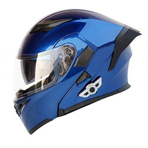 Bluetooth Integrated Motorcycle Helmets Full Face Flip up Dual Visors Modular Motorcycle Street Bike Helmet (Blue, M-22.44