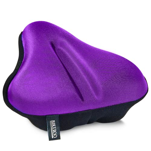 Bikeroo Large Bike Seat Cushion - Wide Gel Soft Pad Most Comfortable Exercise Bicycle Saddle Cover for Women and Men - Fits Spin and Stationary Bikes
