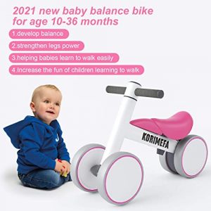 KORIMEFA Baby Balance Bike 23inch,Age 1-2,Adjustable Handlebar and Seat,4 Wheels Balance Training Bike 1 Year Old Boys Girls,Indoors and Outdoors Baby Riding Toy,No Pedal(Pink White)