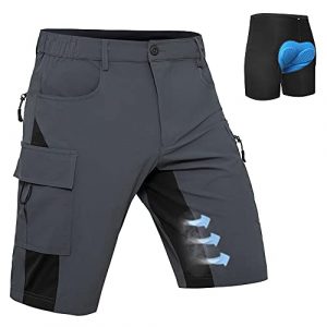 Hiauspor Men's Mountain Bike Shorts 3D Padded MTB Shorts Baggy Cycling Shorts Loose Fit Lightweight Quick Dry Bicycle Shorts (Grey, XL)