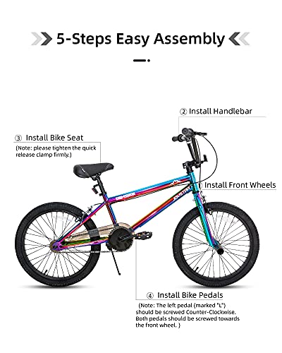 JOYSTAR Gemsbok 20 Inch Kids Bike Freestyle BMX Style for Youth and Beginner Level to Advanced Riders 20" Wheels Juvenile Bicycles Dual Hand Brakes Steel Frame Oil Slick