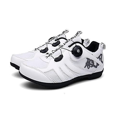 JXHYKJ Cycling Shoes Lockless MTB Riding Shoes for Men and Women Without Lock Low-top Rally Road Bike Bicycle Mountain Bike Summer Leisure (Color : White, Size : 41)