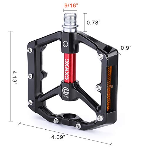 CXWXC Road/MTB Bike Pedals - Aluminum Alloy Bicycle Pedals - Mountain Bike Pedal with Removable Anti-Skid Nails (A: Black-Red)
