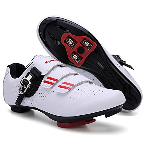 Mens Womens Cycling Shoes Compatible with Peloton Bike Shoes Road Bike Shoes Riding Bicycle Pre-Installed with Look Delta Cleats Clip Indoor Outdoor Pedal Size 10 White