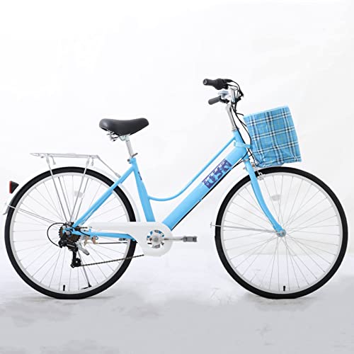 YADIAN Women's Comfort Bike, Shimano 7 Speed Step Over Cruiser Bicycle, 26 inch Wheels Commuter Bike with Fabric Basket (BU)
