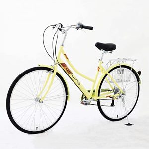 Gmlmes 26 inch Shimano 7 Speed Women's Cruiser Bike, Complete Comfort Coummter Bicycle, Beach Cruiser Bikes for Women and Girls (A Yellow)