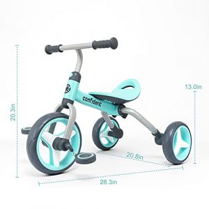 YGJT 3 in1 Toddler Tricycle for 2 - 4 Year Old Foldable Toddler Bike Kids Trike & Balance Bike Outdoor Riding Toys for Boys Girls Birthday (Turquoise)