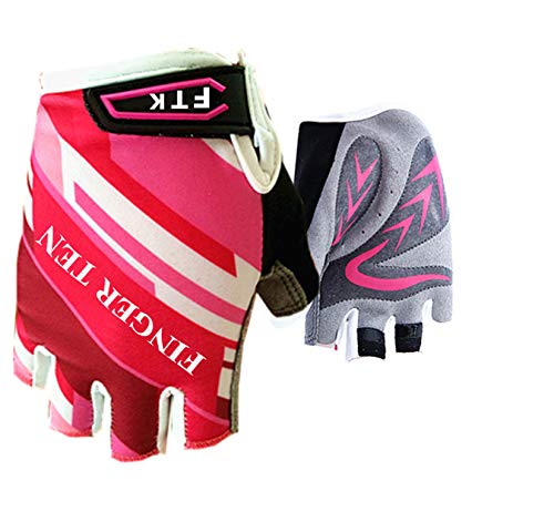 Kids Junior Cycling Gloves Outdoor Sport Road Mountain Bike 1 Pair, Fit Boy Girl Youth Age 2-10, Gel Padding Bicycle Half Finger Pair, by Finger Ten (Pink, Small)