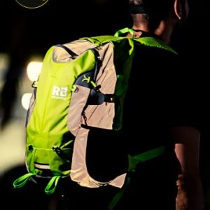 RIDERBAG Reflective Backpack 35L. Backpacks that keeps you safe day and night with high vis colors. High visibility Motorcycle backpack, Bike commuter backpack waterproof backpack with rain cover. Green Backpack