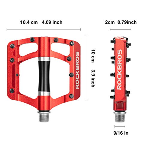 Rock BROS Mountain Bike Pedals MTB Pedals Aluminum Bicycle Flat Platform Pedals Lightweight 9/16" Non-Slip Sealed Bearing for Road Mountain BMX MTB Bike