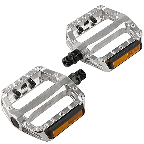 AVASTA Mountain Bike Pedal, Aluminum Alloy Flat Platform Bicycle Pedals with Reflector for Road Bike and MTB, Sealed ZU Bearing, Threads Size 9/16 Inch，Silver