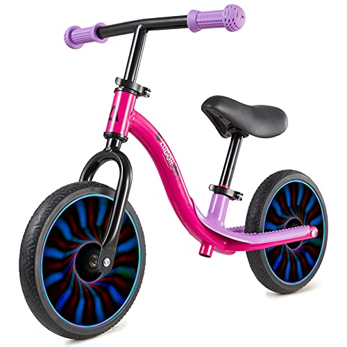 Albott Balance Bike - Toddler Training Bike for 18 Months, 2, 3, 4 and 5 Year Old Kids - 12" Toddler Push Bike No Pedal Bicycle with Footrest for Baby Children (Pink (with LED Wheels))