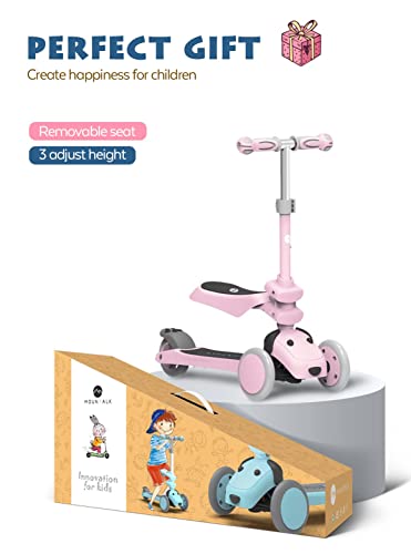 Mountalk Toddler Scooter/Balance Bike, 3 Wheels Scooter with Seat, Ride On Toys for Girls and Boys 1-6 Years (2 in 1 - Pink)