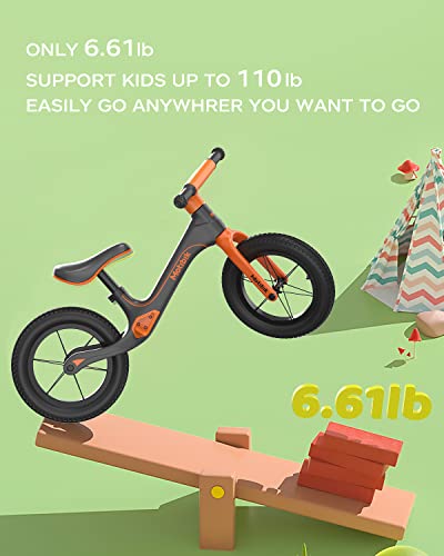 Balance Bike for 2 3 4 5 6 Year Old Boys Girls | 12" Kids Toddler Bike with Hidden Pedal | Lightweight Push Bike Adjustable Seat | Rubber Air Tires Balance Bikes | First Bike Gifts for 2-6 Kids