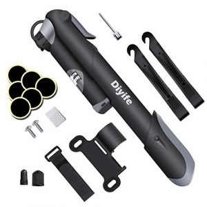 Bike Pump, [120 PSI][Perfect Full Set]Diyife Mini Bicycle Pump with Gauge, Ball Pump with Needle, Glueless Patch Kit, Cycle Valve Caps and Frame Mount for Road, Mountain & BMX Fits Presta & Schrader V