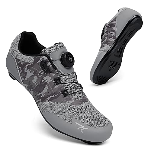Unisex Cycling Shoes Compatible with Peloton Bike Road Biking Shoes Men's Peleton Bicycle Indoor Riding Spin Shoes with Look Delta Cleats for Men and Women SPD Clip On Spining (Camo-Gray, M6.5)