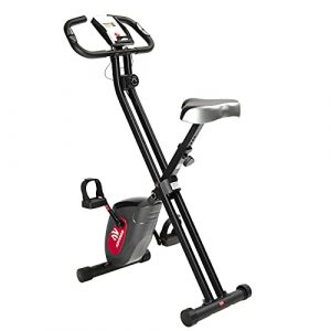 ADVENOR Exercise Bike Magnetic Bike Folding Fitness Bike Cycle Workout Home Gym With LCD Monitor Durable Upright Extra-Large Seat Cushion (black&red)
