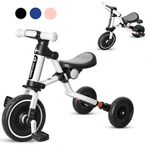 3 in 1 Kids Tricycle for Age 18 Months to 4 Years Old Kids, Toddler Baby Balance Bike - Folding Trike for Boys and Girls - Adjustable Seat - Convertible Rear Wheels - Removable Pedals(Black)