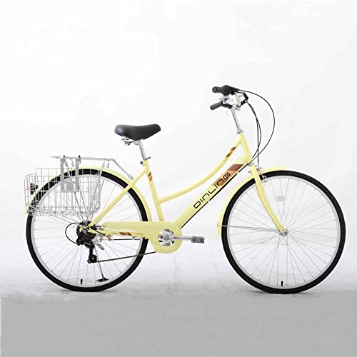 Prattbay Women's Cruiser Bike Adult Beach Cruiser Bike, Shimano 26 inch 7 Speed Drivetrains, Lightweight City Student Commuter Bike (Yellow)