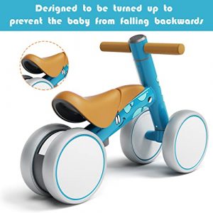 YMINA Baby Balance Bike for 1 Year Old No Pedals Toddler Bike Children Walker 4 Wheels Bicycle with Adjustable Seat and Handlebar Indoor Outdoor for 10-36 Months Boy Gir (Light Blue)