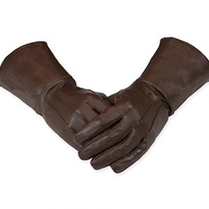 Leather Gauntlet Gloves Long Arm Cuff (Brown, Large)