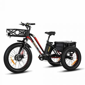 Addmotor Motan Electric Tricycles 20/24 Inch Fat Tire Electric Trike Bicycle Trike 3 Wheel Ebikes 750W 17.5Ah Lithium Battery Rear Basket Cargo M-350 P7 Ebikes Cruise Trike With Supension Fork (Black)