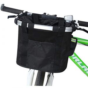 HUMUTA Bike Basket, Detachable & Foldable Cat Dog Carrier Front Bicycle Basket Shopping Bag for Pet, Commuter, Picnic, Camping, School --- Easy Install to Handlebar, Black