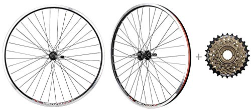 CyclingDeal Bicycle Mountain Bike 26 inch Double Wall Rims MTB Wheelset 26" 7 Speed with Compatible with Shimano MF-TZ500-7 14-34T Freewheel - Front & Back Wheels