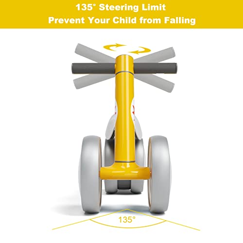 YMINA Baby Balance Bike for 1 Year Old No Pedals Toddler Bike Children Walker 4 Wheels Bicycle with Adjustable Seat and Handlebar Indoor Outdoor for 10-36 Months Boy Girl (Yellow)