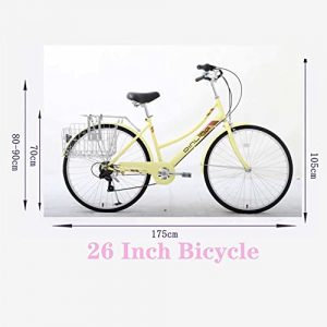 YUEBM 26 Inch Women's Beach Cruiser Bicycle,Shimano 7 Speed Adult Comfort Bike, Lightweight City Student Commuter Bike(A-Yellow)