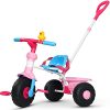 KRIDDO 2 in 1 Kids Tricycles Age 18 Month to 4 Years, Gift Toddler Tricycle, Trikes for Toddlers with Push Handle and Duck Bell, Pink