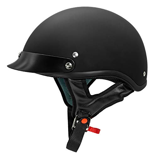 VCAN Cruiser Solid Flat Black Half Face Motorcycle Helmet (Small)