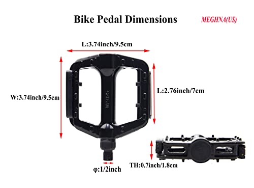 MEGHNA NECO 1/2" Bike Pedals Non-Slip Bicycle Aluminium Alloy Pedals for Kid Bike, Freestyle BMX Bike, Beach Cruiser Bike