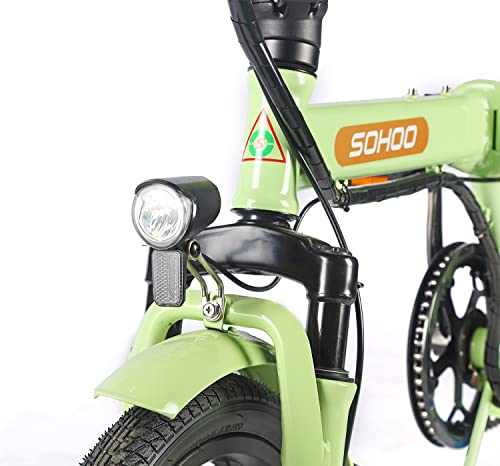 Sohoo Folding Electric Bicycle 16” 250W with A Removable 36V 8AH Lithium-Ion Battery - Lightweight and High Speed E-Bike - All Terrain Foldaway Sport Commuter Bicycle (Green)