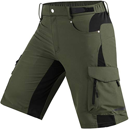 Cycorld Mens-Mountain-Bike-Shorts, Loose Fit with Zippered Pockets, MTB, Cycling,Hiking,Outdoor Lightweight Shorts (Green, Large)