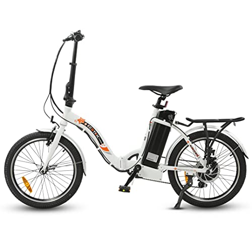 ECOTRIC 20" Folding Electric Bike Bicycle City EBike 350W Gear Rear Motor 36V/10AH Removable Lithium Battery Alloy Frame Pedal and Throttle Assist LED Display (White) - UL Certified